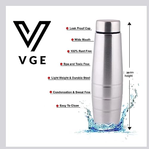 Image of Vinoth Global Enterprise-1000 Stainless Steel Water Bottle, 1000 ml, Silver | Leak Proof | Office Bottle | Gym Bottle | Home | Kitchen | Hiking | Treking Bottle | Travel Bottle (1)