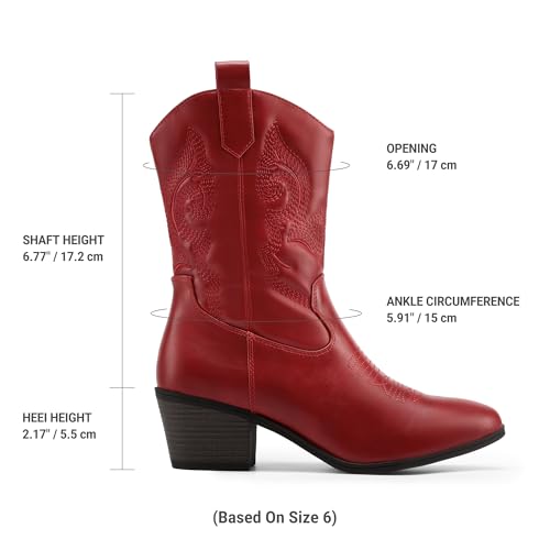 Image of DREAM PAIRS Mid Calf Cowboy Cowgirl Boots for Women | Round Toe Western Boots, Chunky Low Heel, Embroidery Boot, Country Music Festivals Theme Party