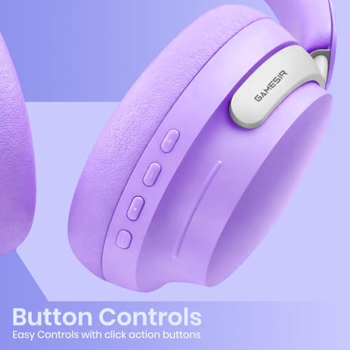 Image of GameSir Bass Wireless Headphones with Bluetooth 5.3, 40mm Drivers, Deep Bass Stereo Sound, Over-Ear Noise Isolation Headset with RGB LED Light, Built-in Mic for PC, Mobile & Laptop (Purple)