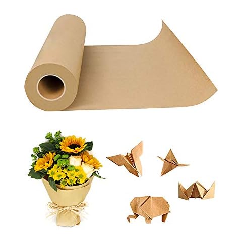 12 inch Kraft Paper Roll Recycled Natural Craft Paper Rolls Brown Wrapping Paper for Gift Wrapping, Packing, Shipping, Table Runner, Floor Covering, Arts and Crafts, 100ft Cover