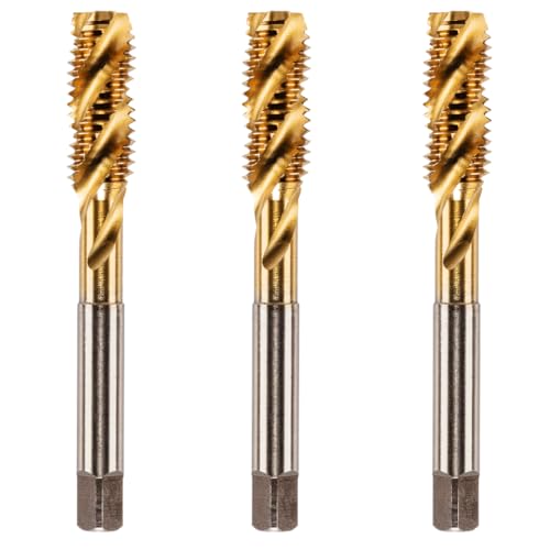 Pack Of 3 Rennie Tools - M8 x 1.25 Spiral Flute Tap HSS M2 Titanium (TiN) Coated 8mm Thread. Metric Hand/Machine Screw Tap Metric Coarse. For Tapping Blind Holes