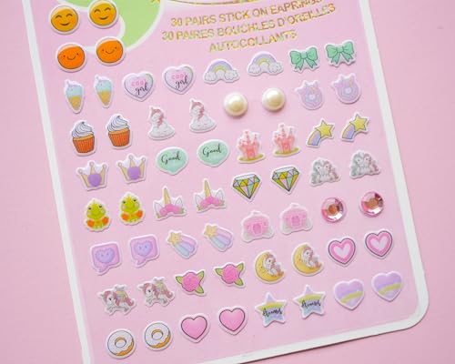 Image of Stick On Earrings - Girls 3D Unicorn Sticker Earrings Self-Adhesive Glitter Craft Gem Stickers Easter Stick on Earring(Unicorn)