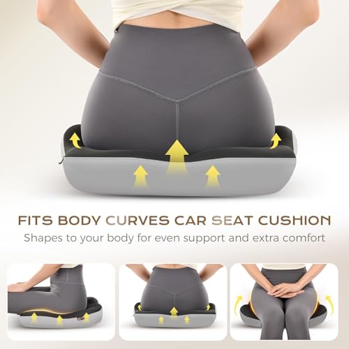 Image of Coverado Seat Cushions Neck Pillow Lumbar Support Pillow for Car, Memory Foam Office Chair Back Support Orthopedic Coccyx Cushion with Non-Slip Bottom Neck Butt Back Pillow for Chair Truck Gray&Black