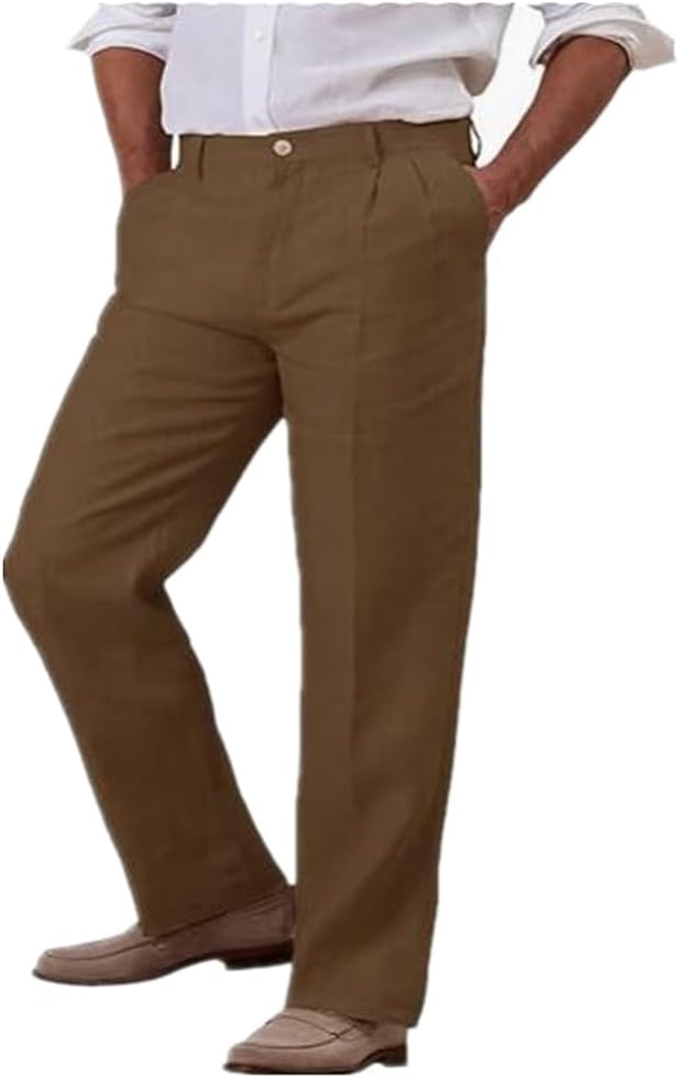 Mens Linen Pants Men's Dress Pants Classic Slim Fit Pants Lightweight Trousers Business Party Wedding
