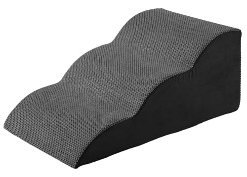 リコメン堂 ドッグステップ 3段 スロープ 幅45cm ドッグスロープ ウレタン 撥水 クッション 踏み台 ステップ ペットステップ 室内犬 シニア犬 老犬 介護用品 ケガ防止 小型犬 犬用品 補助 (ブラック, 幅45cm, 3)