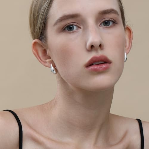 Image of Apsvo Chunky 14K Gold Plated Hoop Earrings for Women, Lightweight Waterdrop Hollow Open Hoops, Hypoallergenic Dupes Earrings