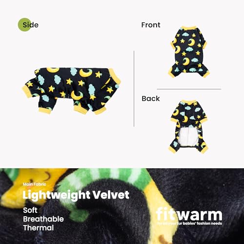 Image of Fitwarm Moon and Stars Dog Fleece Pajamas, Cozy Winter Clothes for Small Dogs Boy Girl, Funny Pet Outfit, Black, Yellow, XS