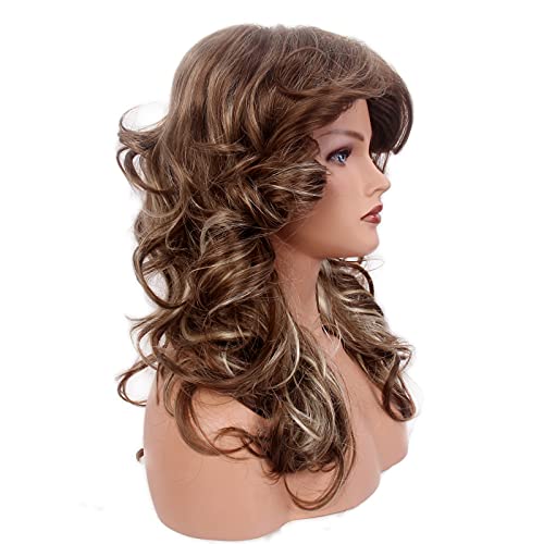 REEWES 70's Farrah Fawcett Wig for Women Lady Natural Synthetic Full Wigs Vintage Cosplay Costume Disco Feathered Hair (Brown Highlight) - Image 3