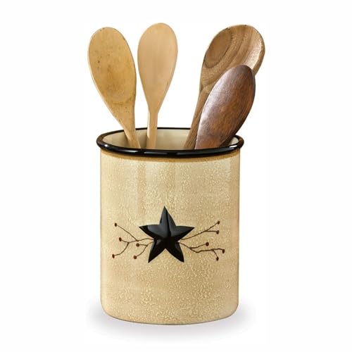 Park Designs Star Vine Utensil Crock | Primitive Farmhouse Decor | Ceramic Utensil Holder for Countertop | Vintage Spoon Holder for Cooking Tools | Rustic Counter Organizer | 6.5” Tall
