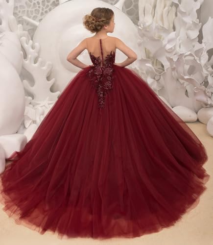 Princess Girls Pageant Dress Ball Gown Beaded Applique Tulle Flower Girl Dresses for Party2