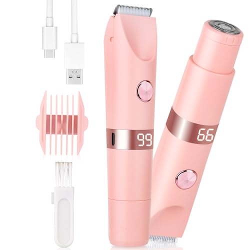 Image of 2-in-1 Painless Women's Electric Razor & Bikini Trimmer with LED Display, 2026 Waterproof Wet /Dry Rechargeable Electric Shaver with Dual-Head for Ladies Pubic, Bikini Underarm Leg Arm