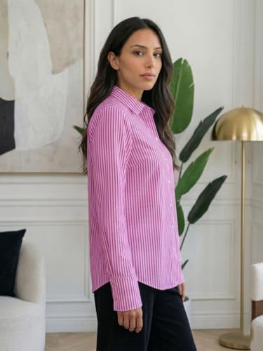 Image of OOMPH! Women Striped Smart Casual Shirt | Long Sleeve Casual & Office Wear | Comfortable, Breathable, Stylish Formal Top for Daily Work & Smart Casual Look