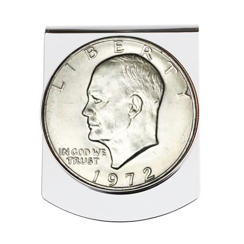 US 1972 Eisenhower Dollar BU Uncirculated Coin Stainless Steel Large Money Clip NEW - Wide Design