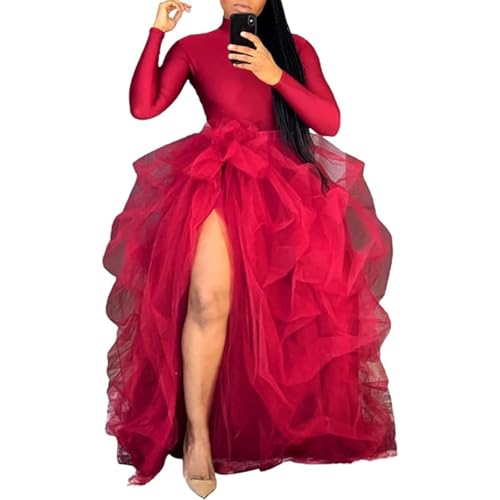 Women Tulle Skirts Floor Length Layered A-Line Puffy Mesh Tutu Skirt Ruffle Princess Skirt for Wedding Party