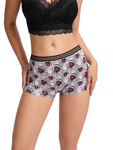 Morvia 10 Pack Variety of Gothic Print Boyshorts Underwear, High Waist Elastic Band, Assorted Halloween Skull Spooky Patterns4