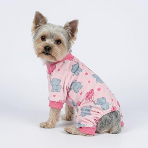 Image of Fitwarm Elephant Fleece Dog Pajamas, Cozy Winter Clothes for Small Dogs Girl, Cute Pet Outfit, Pink, Blue, Large