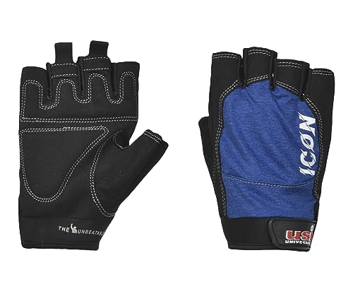 Image of USI UNIVERSAL Gym Gloves, 733IG Icon Fitness Gloves For Men & Women, Workout Powerlifting Gloves, Microfiber, Polyester, Elastane & Foam Construction Weight Lifting Gloves (Small, Blue)