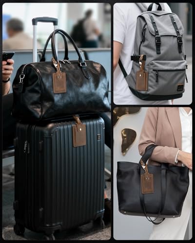 Teskyer Genuine Leather Luggage Tags