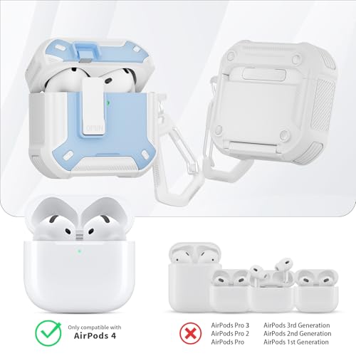 Image of for AirPods 4 Case with Magnetic Secure Lock Clip and Phone Stand, Compatible with Magsafe Charging, with Carabiner&Cleaner kit for Apple iPod 4th Generation Cover(2024) Men Women (Light Blue)
