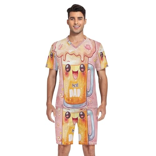 Mens Pajama Short Sleeve Summer Sleepwear Lounge V-Neck Pjs Sleepwear With Pockets, S-XXL4