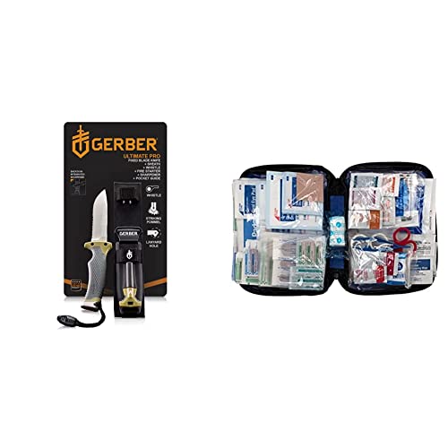 Gerber Gear Ultimate Knife, Tactical Knife with Fire Starter, Sharpener, and Knife Sheath, 4.75” Blade (31-003941) & First Aid Only 298 Piece All-Purpose First Aid Emergency Kit