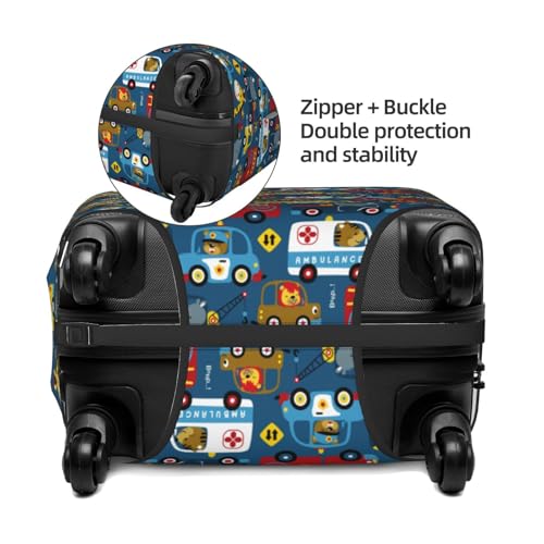 Vehicles Cartoon With Funny Drivers,Animal Drivers Print Luggage Cover For Suitcase,Zipper Closure And Bottom Buckle – Fits 18-32" Luggage-Medium2
