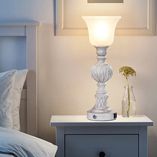 Luvkczc Touch Lamps For Living Room Set Of 2, 3-Way Bedside Lamps With Glass Lampshade For Bedroom Living Room Farmhouse Office, Rustic Resin Classic Table Lamps Washed White #TOP4