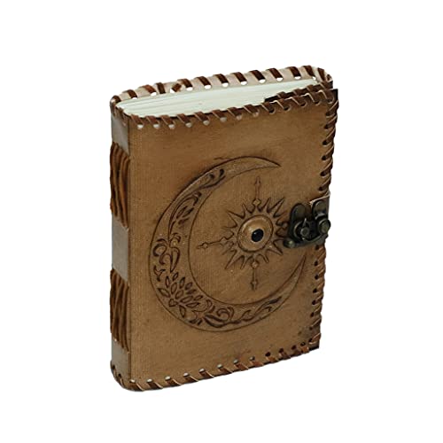 Sun & Moon With Beautiful Black Stone Journal, 240 Pages Journal, Leather Vintage Journal, Vintage Journal, Leather Notebook, Leather Journal, Leather Sketchbook, Leather Handmade Journal, Handmade Journal