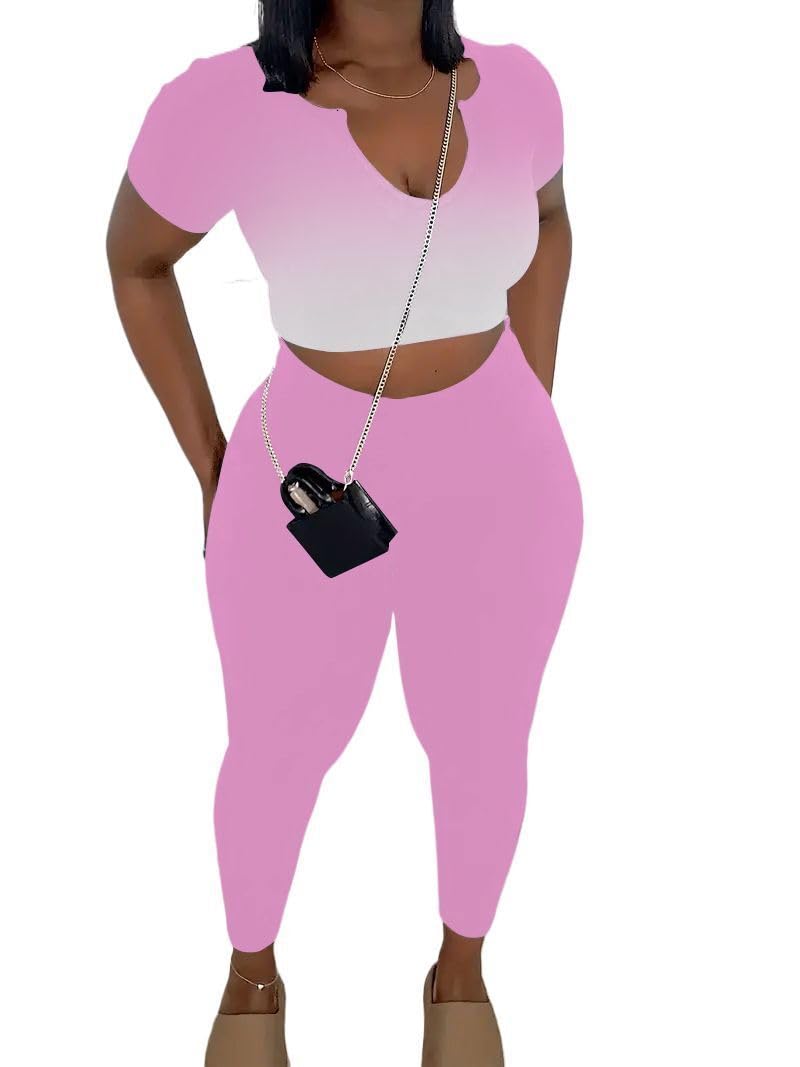 Nimsruc 2 Piece Sets For Women Sexy Casual Workout Crop Short Sleeve Long pants Leggings Sets Summer Active Wear