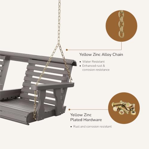 Image of Porchgate Amish Heavy Duty Console Porch Swing with Fold Down Cup Holders in Semi Solid Grey Stain - Amish Made in The USA from Treated Pine, Hanging Chains Included