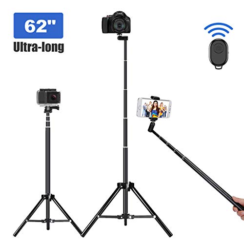 Selfie Stick Tripod, 62 inch Ultra-long Extendable Selfie Stick Tripod Stand Aluminum Alloy