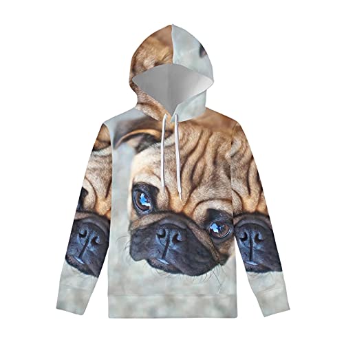 Cumagical Damen-Kapuzenpullover mit Tierdruck, Kordelzug, lässiger Pullover mit Taschen, Mops, XXL