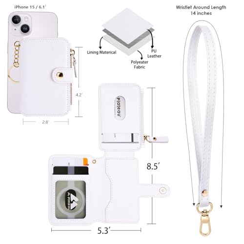 Image of M-Plateau RFID Blocking Keychain Wallet With Leather Wrist Strap | Keychain Wristlet, Womens Card Holder with Zipper Coin Pocket and ID Window (White)