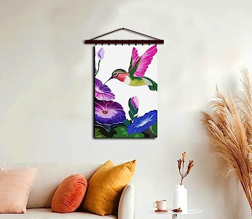 Image of YAKOLECI Latch Hook Kits for Adults, Color Printed DIY Rug Crafts Arts Carpet for Home Decoration Festival Gift 23.6''X15.8'' (Flower Hummingbird)