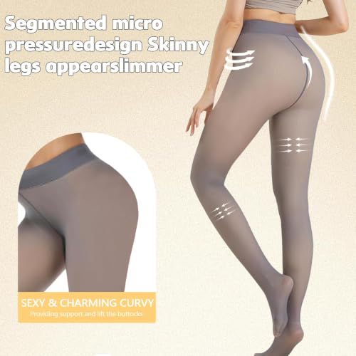 Image of X-CHENG Fleece Lined Tights Sheer Women - Winter Fake Translucent Warm Pantyhose Leggings Sheer Thick Tights for Women