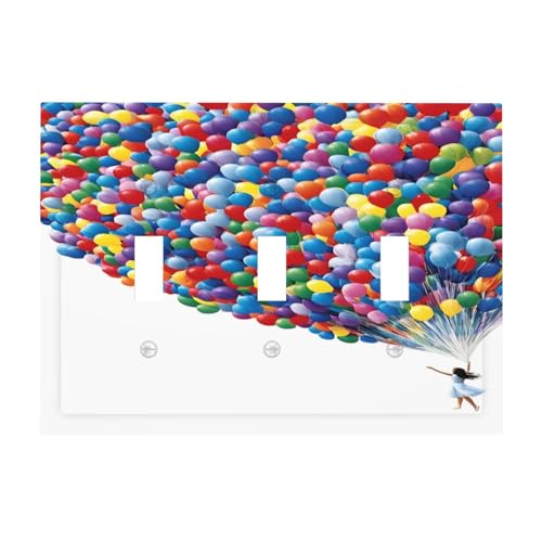 Decorative Switch Covers Plate Girl Holding Colorful Balloons 3 Gang Wall Plate Oversized Triple Toggle Light Switch Plate Jumbo Faceplate for Country Bedroom Home Decor