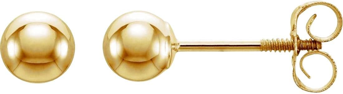 14k Yellow Gold 4mm Threaded Backs Included Polished Ball Stud Earrings Ball Earring for Women
