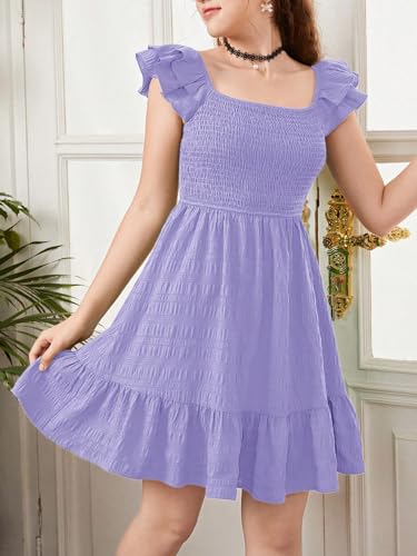 SweatyRocks Girl's Short Sleeve Ruffle Hem High Waist A Line Flowy Casual Dress4