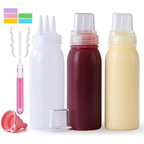 Werduoland 3 Hole Squeeze Bottles for Sauces Plastic Condiment Squeeze Bottles Ketchup Dispenser Salad Dressing Container Squirt Kitchen Squeeze Bottles for Oil BBQ Paint Pancake Art 3 Pcs 13oz/380ML Cover