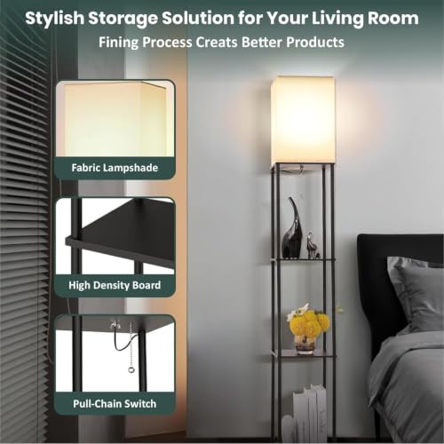 Image of 5 Tier Metal Floor Lamp with Wooden Shelves /Modern Standing lamp with 3 Adjustable Color Mode /Corner Bright Lamp for Decoration /Energy Efficient Night Lamp for Bedroom /Living Room /Home Decor