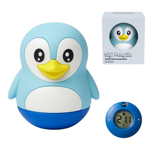 TensCare Digi Pingouin Thermomètre de Bain Bébé – Pingouin Flottant avec Écran LCD, LED Température, Silicone sans BPA, Pile Longue Durée
