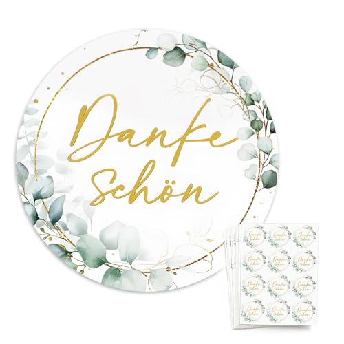 COMOOKA Danke Aufkleber Kommunion - 120 Stück Dankeschön Aufkleber mit Eukalyptus Design - Dankeschön Etiketten Selbstklebend - Thank You Sticker für Konfirmation Kommunion Hochzeit uvm. (4cm)