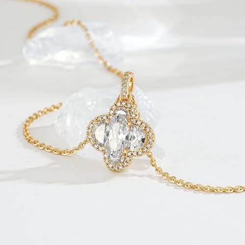 Fettero Diamond Necklaces for Women, Trendy 14K Gold Plated Dainty Pendant Necklace Simple Star Teardrop Clover CZ Choker Jewelry Gold Necklace for Women