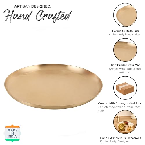 Image of THE HEALING STORE Pure Traditional Ayurvedic Bronze Plate 10 inch| Kansa Handmade Thali Bronze Plate for Serving Ware and dishware thali