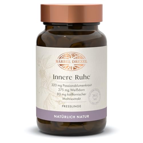 Innere Ruhe Tabletten, spezieller Wirkstoffkomplex mit Passionsblume & Weißdorn-Extrakt (120 Stk) 100% natürliche Herstellung Deutschland, Erschöpfung Unruhe Beruhigung Entspannung BÄRBEL DREXEL®