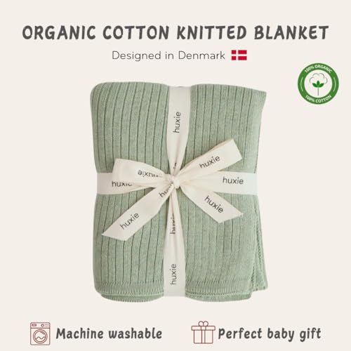 Image of 100% Organic Cotton Knit Receiving Baby Blanket for Newborns - Soft, Breathable Blanket for Crib & Stroller - Nursery Gift (Roman Green)