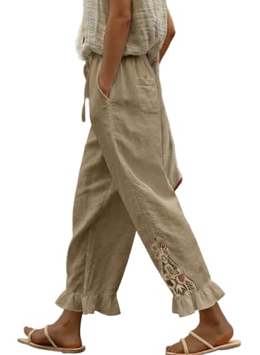 Image of Acelitt Women Casual Lightweight Drawstring Elastic Waist Pants with Pockets, S-XXL