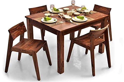 SRB FURNITURE Solid Wood 4 Seater Dining Table | Sheesham Wood Four Seater Dining Set | Wooden Furniture Dinner Table | Honey Finish