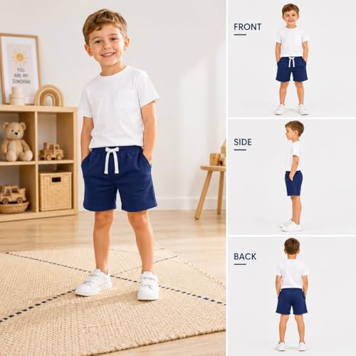 Image of HILEELANG Boys Sweat Shorts 3 Pack, French Terry Cotton Pull On Shorts with Pockets for Toddler Little Boys 2-7Y