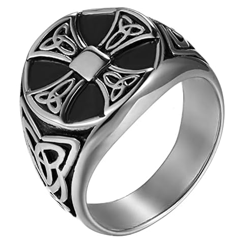 Rofusn Stainless Steel Mens Signet Ring Celtic Knot Rings, Cross Band Ring for Men Women-Silver Size 10 Cover